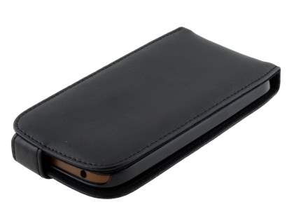 Genuine Leather Flip Case for HTC One SV - Classic Black