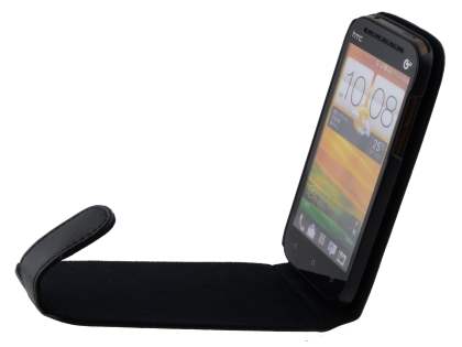 Genuine Leather Flip Case for HTC One SV - Classic Black