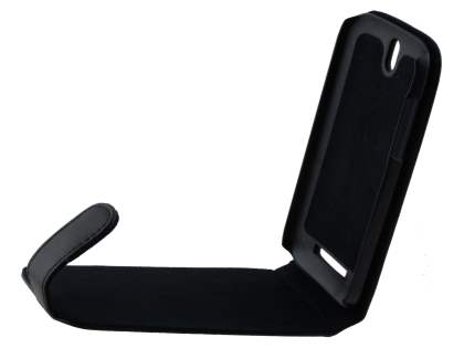 Genuine Leather Flip Case for HTC One SV - Classic Black