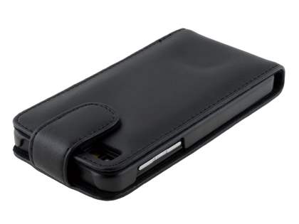 Genuine Leather Flip Case for BlackBerry Z10 - Classic Black