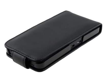 Genuine Leather Flip Case for BlackBerry Z10 - Classic Black
