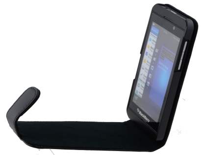 Genuine Leather Flip Case for BlackBerry Z10 - Classic Black