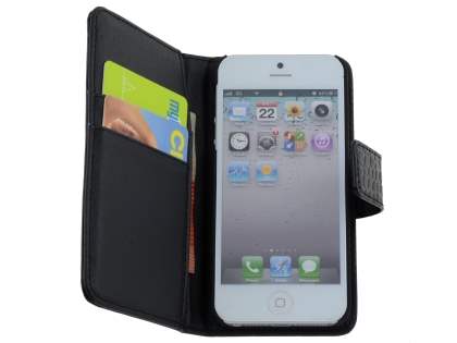 TS-CASE crocodile pattern Genuine leather Wallet Case for iPhone SE/5s/5 - Classic Black