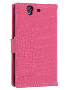TS-CASE crocodile pattern Genuine leather Wallet Case for Sony Xperia Z - Pink TS-CASE crocodile pattern Genuine leather Wallet Case for Sony Xperia Z - Pink