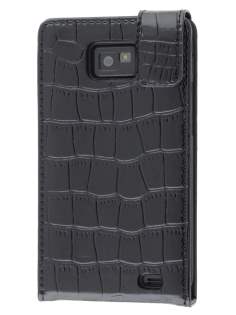 TS-CASE Crocodile Pattern Genuine leather Flip Case for Samsung I9100 Galaxy S II - Classic Black
