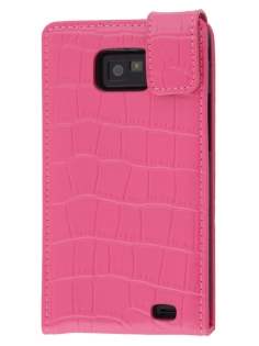 TS-CASE Crocodile Pattern Genuine leather Flip Case for Samsung I9100 Galaxy S II - Pink