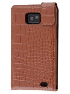 TS-CASE crocodile pattern Genuine leather Flip Case for Samsung I9100 Galaxy S II - Brown