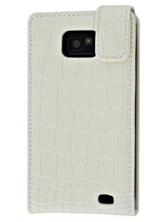 TS-CASE crocodile pattern Genuine leather Flip Case for Samsung I9100 Galaxy S II - Pearl White