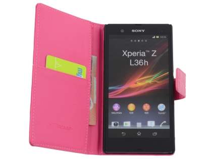 TS-CASE crocodile pattern Genuine leather Wallet Case for Sony Xperia Z - Pink
