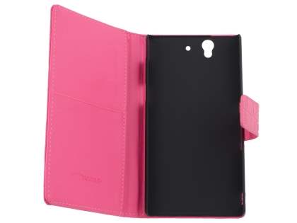 TS-CASE crocodile pattern Genuine leather Wallet Case for Sony Xperia Z - Pink