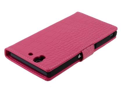 TS-CASE crocodile pattern Genuine leather Wallet Case for Sony Xperia Z - Pink