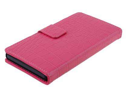 TS-CASE crocodile pattern Genuine leather Wallet Case for Sony Xperia Z - Pink
