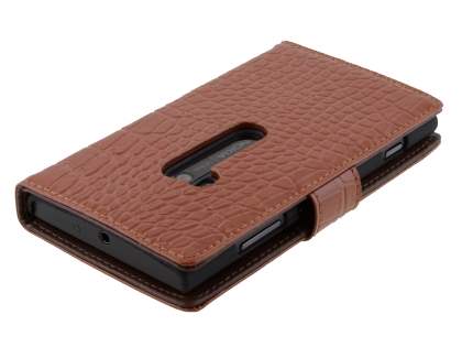 TS-CASE Crocodile Pattern Genuine Leather Wallet Case for Nokia Lumia 920 - Brown