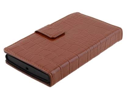 TS-CASE Crocodile Pattern Genuine Leather Wallet Case for Nokia Lumia 920 - Brown