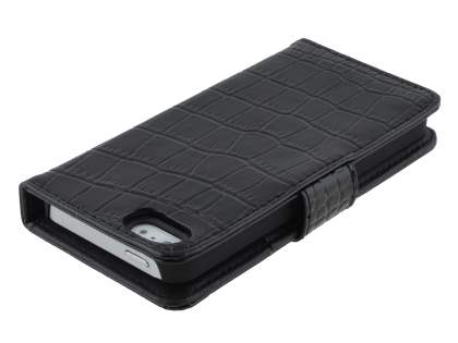 TS-CASE crocodile pattern Genuine leather Wallet Case for iPhone SE/5s/5 - Classic Black