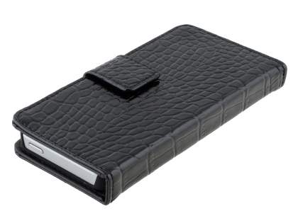 TS-CASE crocodile pattern Genuine leather Wallet Case for iPhone SE/5s/5 - Classic Black