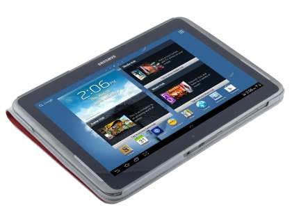 Premium Genuine Leather Slim Portfolio Case with Stand for Samsung Galaxy Note 10.1 - Red