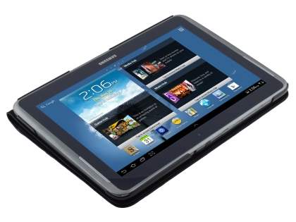Premium Genuine Leather Slim Portfolio Case with Stand for Samsung Galaxy Note 10.1 - Classic Black