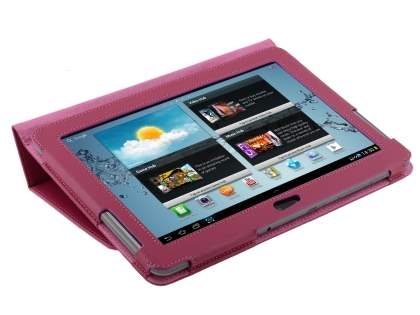 Samsung Galaxy Tab 2 10.1 Synthetic Leather Flip Case with Fold-Back Stand - Raspberry
