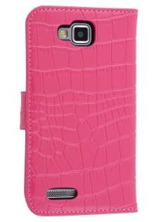 TS-CASE Crocodile Pattern Genuine Leather Wallet Case for Samsung Ativ S I8750 - Pink