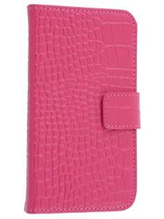 TS-CASE Crocodile Pattern Genuine Leather Wallet Case for Samsung Ativ S I8750 - Pink