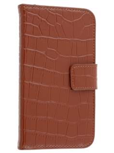 TS-CASE Crocodile Pattern Genuine Leather Wallet Case for Samsung Ativ S I8750 - Brown