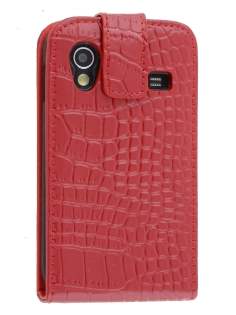 TS-CASE Crocodile Pattern Genuine Leather Flip Case for Samsung S5830 Galaxy Ace - Red