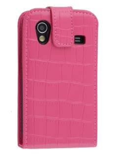 TS-CASE Crocodile Pattern Genuine Leather Flip Case for Samsung S5830 Galaxy Ace - Pink