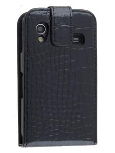 TS-CASE Crocodile Pattern Genuine Leather Flip Case for Samsung S5830 Galaxy Ace - Classic Black