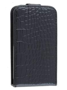 TS-CASE Crocodile Pattern Genuine Leather Flip Case for Samsung S5830 Galaxy Ace - Classic Black