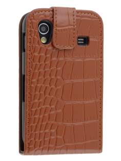 TS-CASE Crocodile Pattern Genuine Leather Flip Case for Samsung S5830 Galaxy Ace - Brown