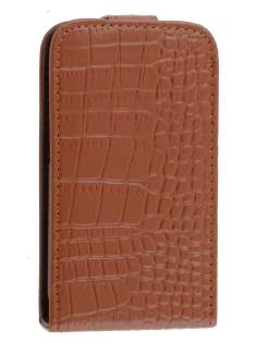 TS-CASE Crocodile Pattern Genuine Leather Flip Case for Samsung S5830 Galaxy Ace - Brown