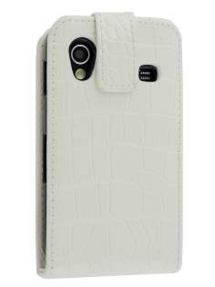 TS-CASE Crocodile Pattern Genuine Leather Flip Case for Samsung S5830 Galaxy Ace - Pearl White