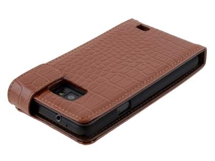 TS-CASE crocodile pattern Genuine leather Flip Case for Samsung I9100 Galaxy S II - Brown