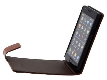 TS-CASE crocodile pattern Genuine leather Flip Case for Samsung I9100 Galaxy S II - Brown