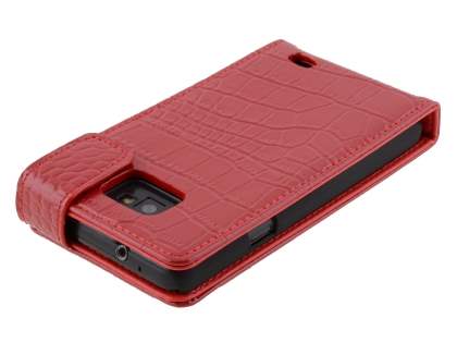 TS-CASE crocodile pattern Genuine leather Flip Case for Samsung I9100 Galaxy S II - Red