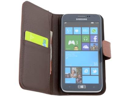 TS-CASE Crocodile Pattern Genuine Leather Wallet Case for Samsung Ativ S I8750 - Brown