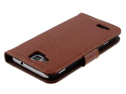 TS-CASE Crocodile Pattern Genuine Leather Wallet Case for Samsung Ativ S I8750 - Brown