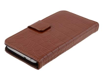 TS-CASE Crocodile Pattern Genuine Leather Wallet Case for Samsung Ativ S I8750 - Brown