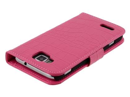 TS-CASE Crocodile Pattern Genuine Leather Wallet Case for Samsung Ativ S I8750 - Pink