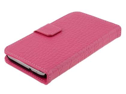 TS-CASE Crocodile Pattern Genuine Leather Wallet Case for Samsung Ativ S I8750 - Pink