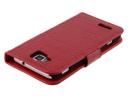 TS-CASE Crocodile Pattern Genuine Leather Wallet Case for Samsung Ativ S I8750 - Red