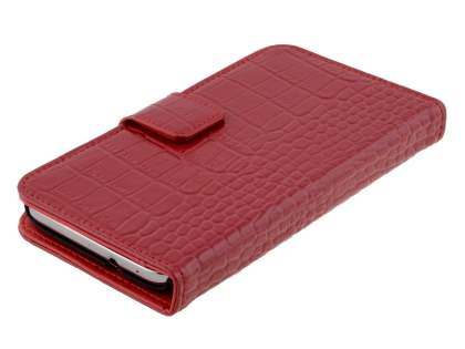 TS-CASE Crocodile Pattern Genuine Leather Wallet Case for Samsung Ativ S I8750 - Red