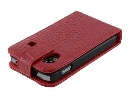 TS-CASE Crocodile Pattern Genuine Leather Flip Case for Samsung S5830 Galaxy Ace - Red