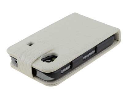 TS-CASE Crocodile Pattern Genuine Leather Flip Case for Samsung S5830 Galaxy Ace - Pearl White
