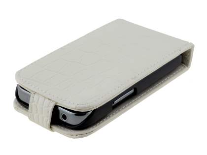 TS-CASE Crocodile Pattern Genuine Leather Flip Case for Samsung S5830 Galaxy Ace - Pearl White