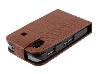TS-CASE Crocodile Pattern Genuine Leather Flip Case for Samsung S5830 Galaxy Ace - Brown