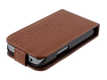 TS-CASE Crocodile Pattern Genuine Leather Flip Case for Samsung S5830 Galaxy Ace - Brown