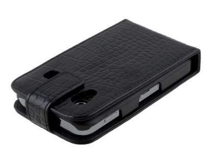 TS-CASE Crocodile Pattern Genuine Leather Flip Case for Samsung S5830 Galaxy Ace - Classic Black
