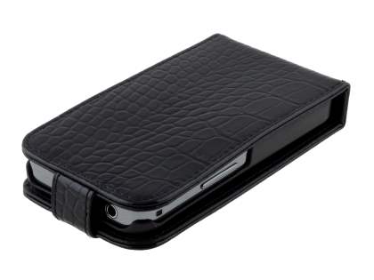 TS-CASE Crocodile Pattern Genuine Leather Flip Case for Samsung S5830 Galaxy Ace - Classic Black